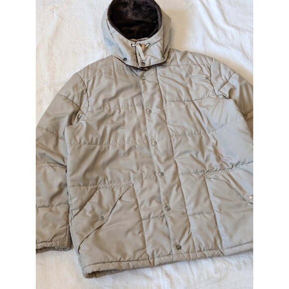 Sears Vintage Puffer Jacket Hooded Parka Winter Tan 80s Ski Snow 2XL Big Tall - Picture 1 of 12